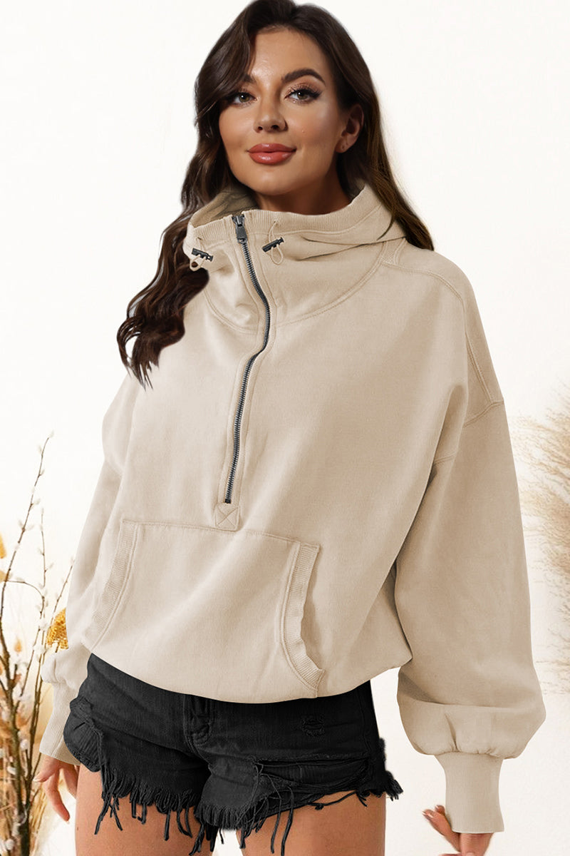 Zip-Up Dropped Shoulder Hoodie