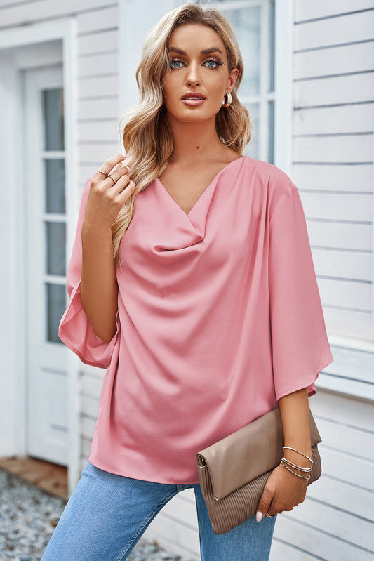 Short Sleeve Draped Blouse - Absolute Fashion 2020