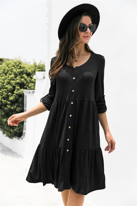 Button Down Rolled Sleeve Ruffle Dress - Absolute Fashion 2020