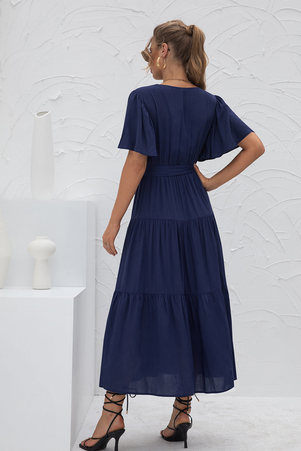Flutter Sleeve Wrap Front Tie Dress - Absolute Fashion 2020