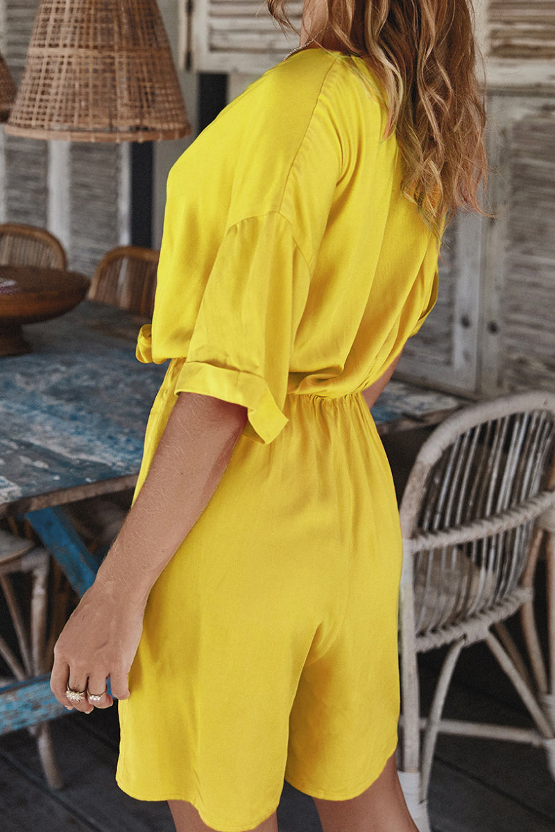 Button Front Tie Waist Romper - Absolute Fashion 2020
