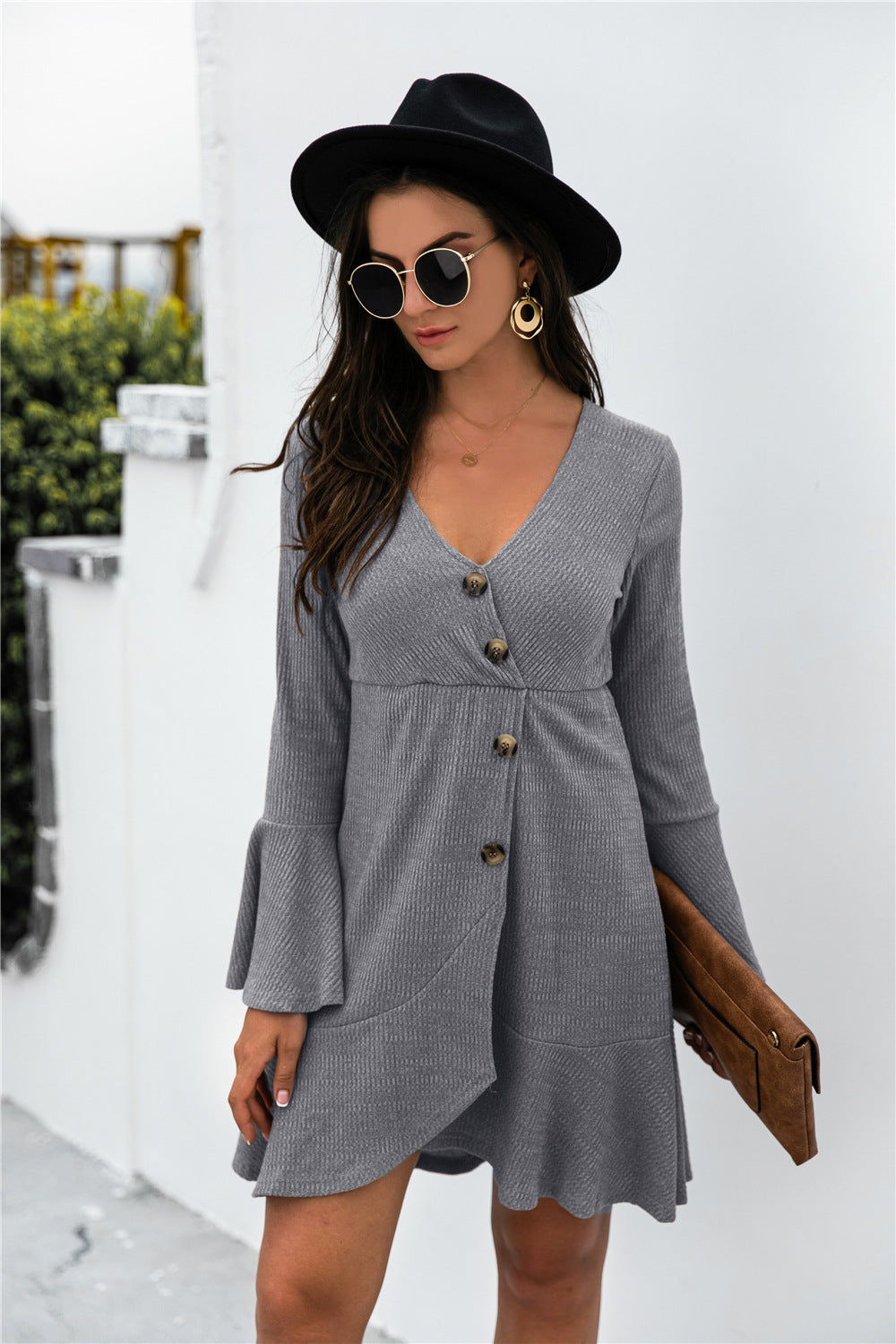 Asymmetry Ruffle Hem Button Dress - Absolute Fashion 2020