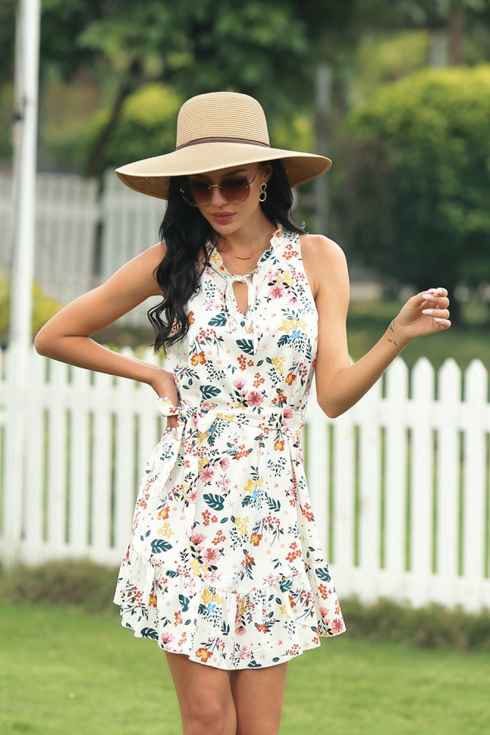 Halter Lace-up Ditsy Print Dress