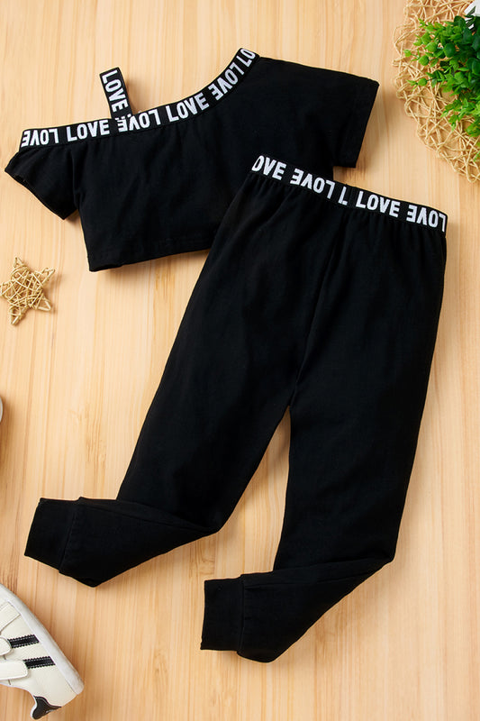 Kids Cold Shoulder Solid Top and Pants Set
