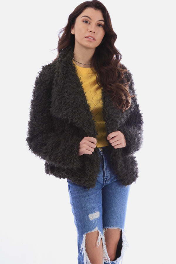 Textured Faux Fur Crop Open Jacket