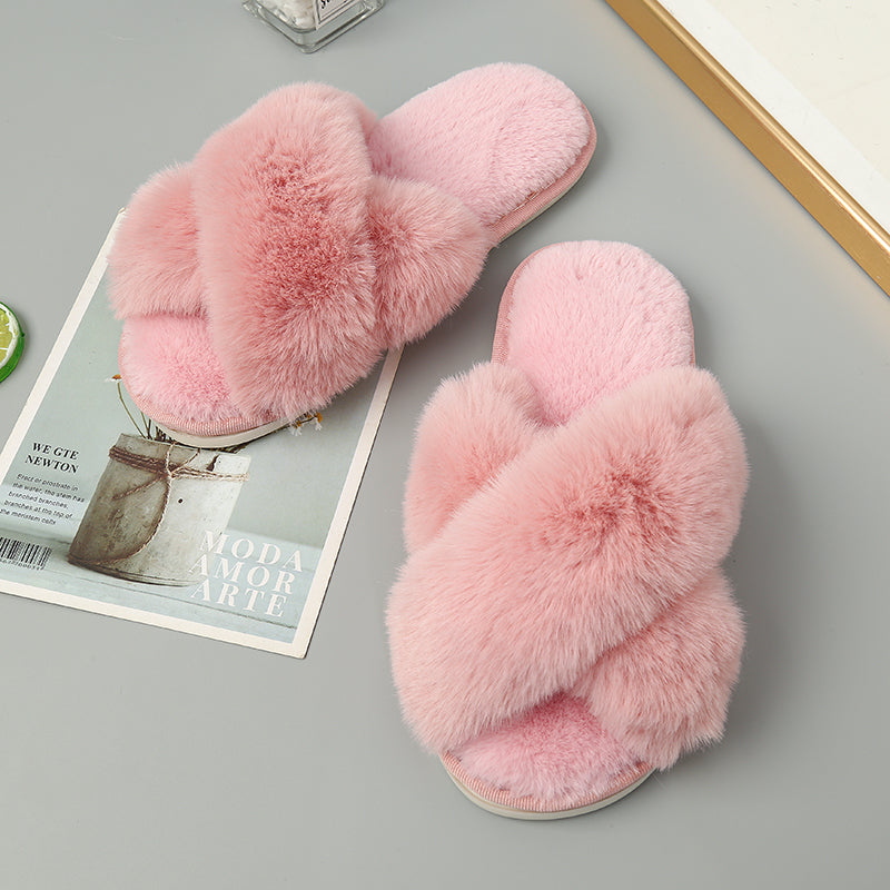 Faux Fur Crisscross Strap Slippers - Absolute fashion 2020