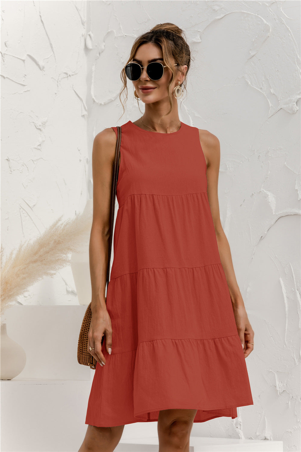 Sleeveless Round Neck Tiered Swing Dress - Absolute Fashion 2020