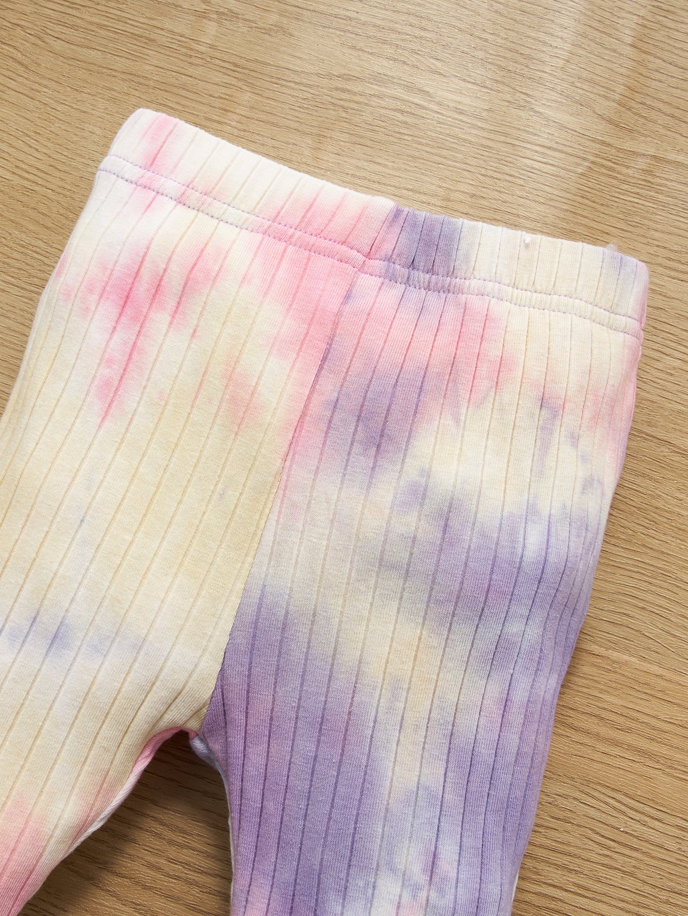 Baby Girl Tie-Dye Ribbed Bell Sleeve Top and Bell Bottoms Set