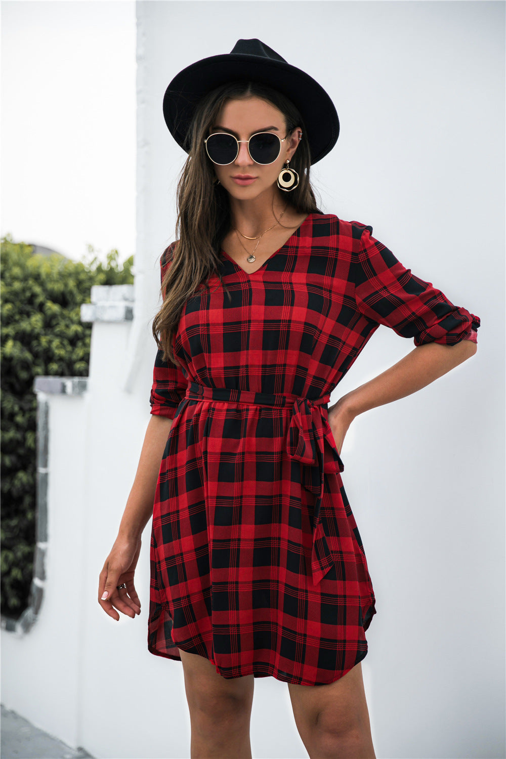 Gingham Tie Waist V Neck Dress - Absolute Fashion 2020