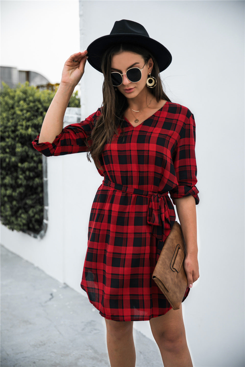 Gingham Tie Waist V Neck Dress - Absolute Fashion 2020