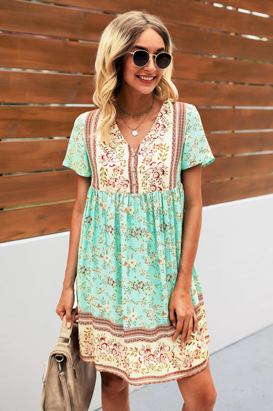 Bohemian Printed Short Sleeve Dress - Absolute Fashion 2020