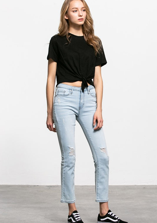 Distressed Flare High Rise Jeans