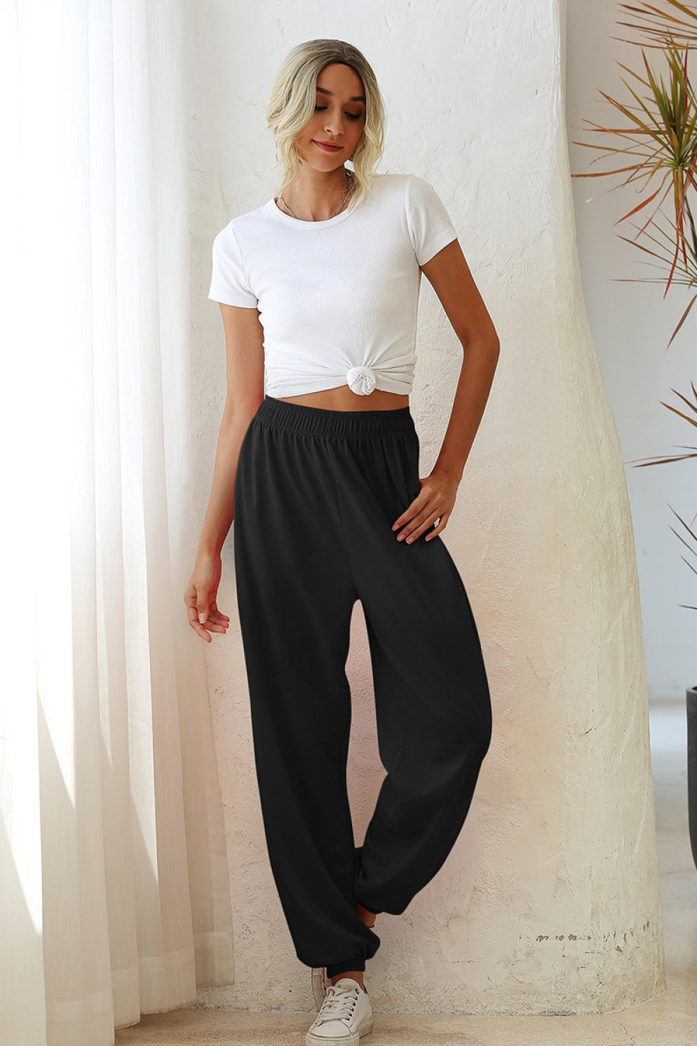 Elastic Waist Joggers with Side Pockets