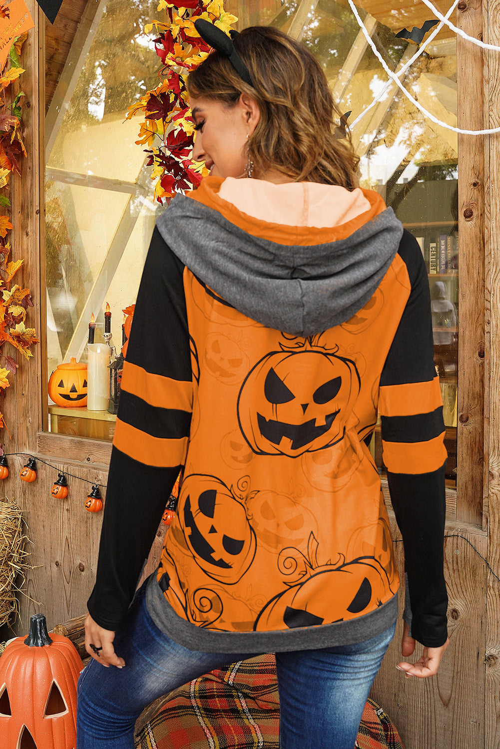 Halloween Pumpkin Print Double Hoods Sweatshirt - Absolute Fashion 2020