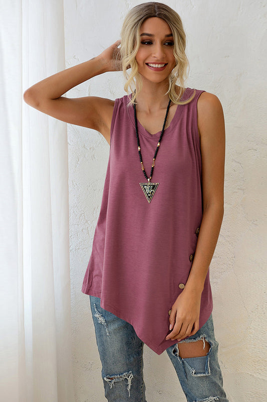 Sleeveless Asymmetrical Buttoned Hem Top - Absolute Fashion 2020