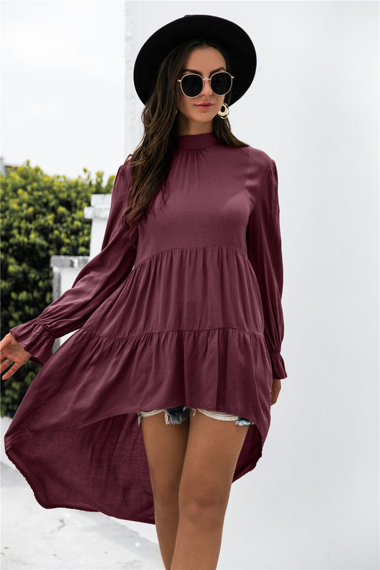 Solid Asymmetrical Patch Pleated Dress - Absolute Fashion 2020
