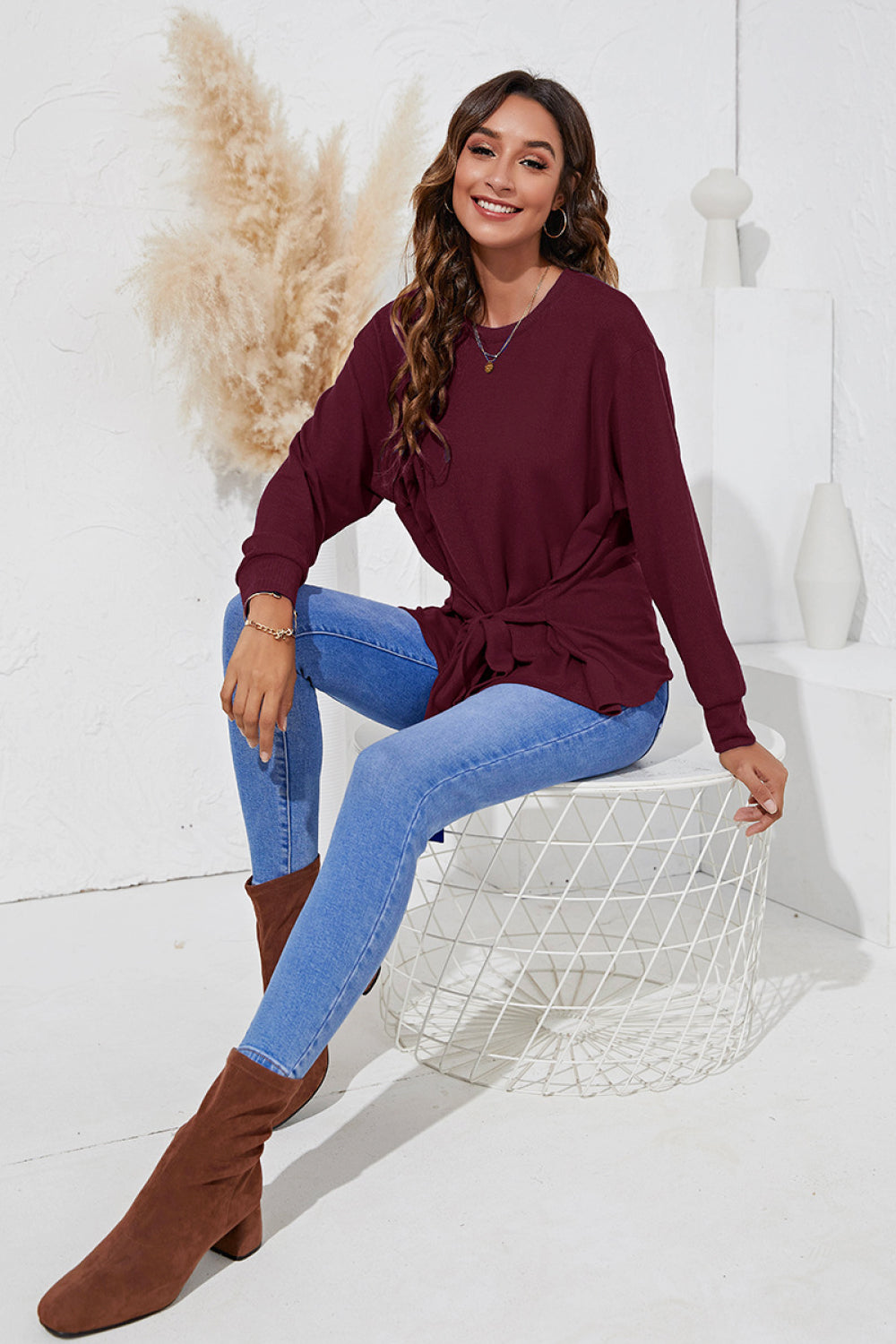Round Neck Belted Top - Absolute Fashion 2020