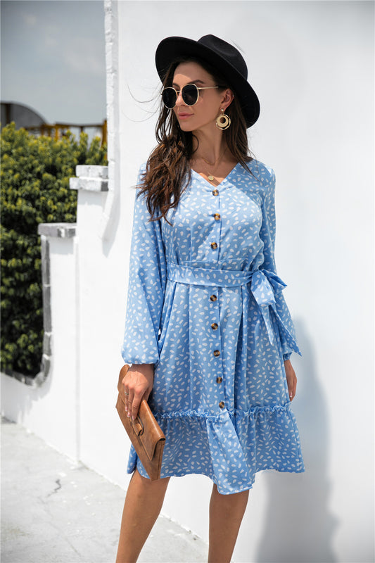 Speckle Frill Trim Button Front Dress - Absolute Fashion 2020