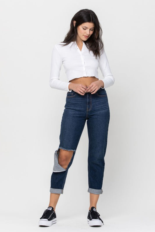 Dark Knee Cut Mom Jeans - Absolute Fashion 2020