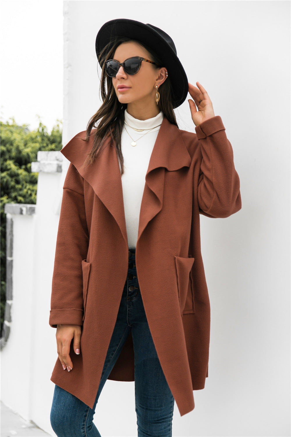 Waterfall Collar Open Front Coat - Absolute Fashion 2020