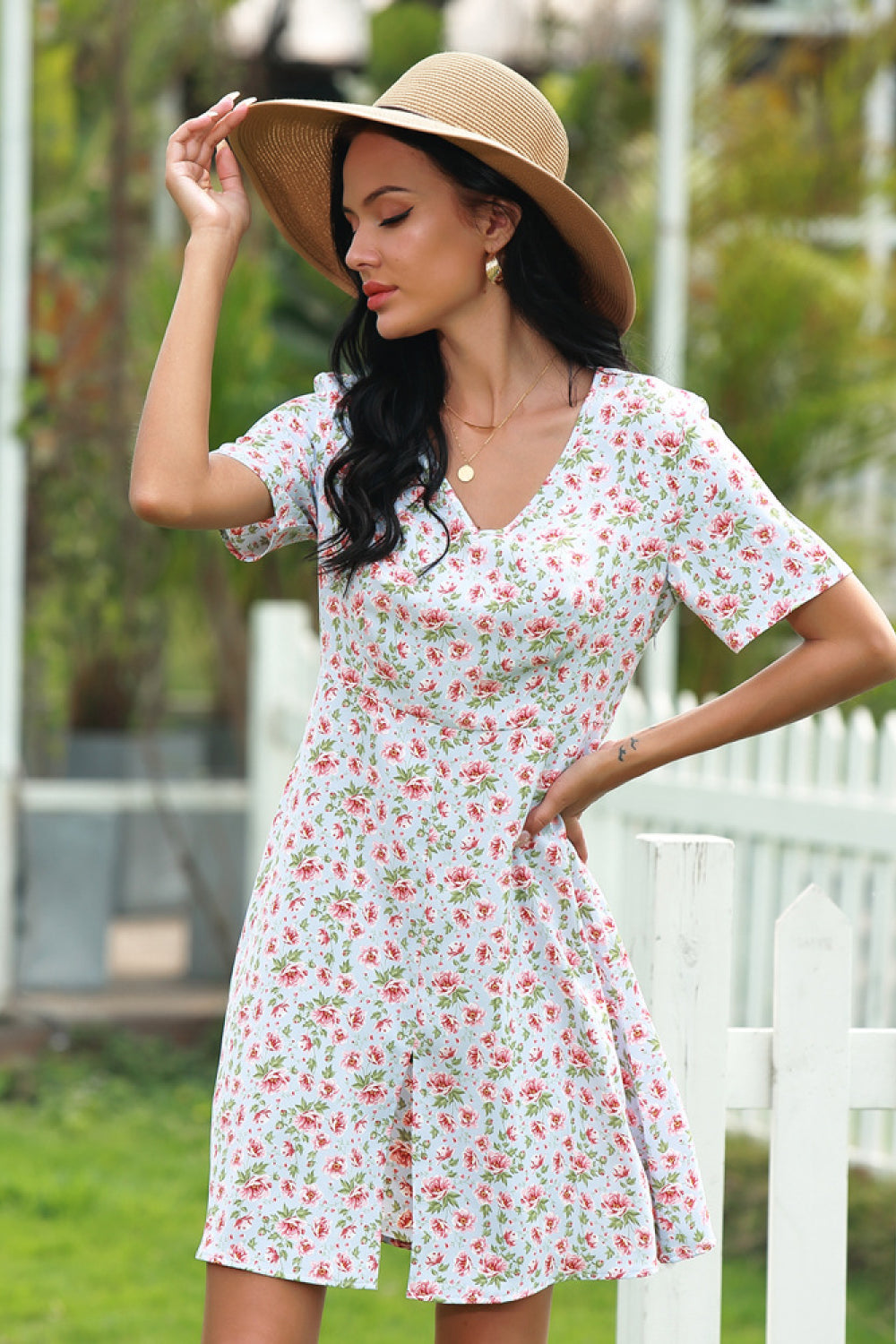 Ditsy Print Slit Dress