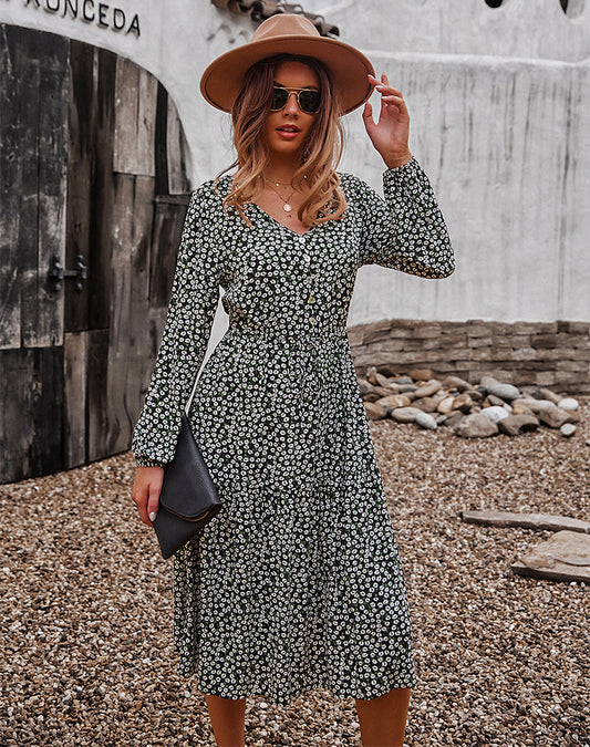 Floral Button Up V-Neck Dress - Absolute Fashion 2020
