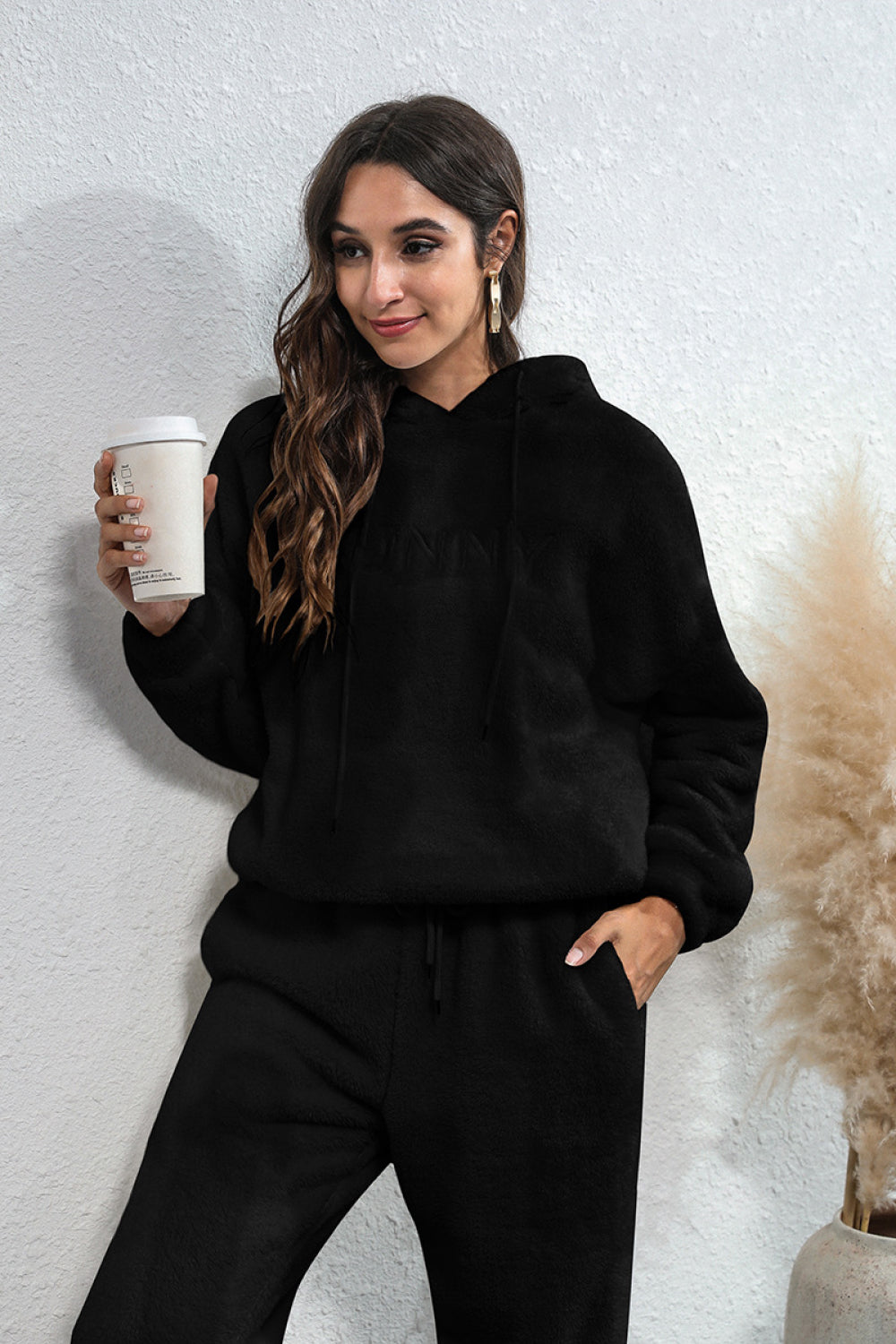 Drawstring Hooded Teddy Top