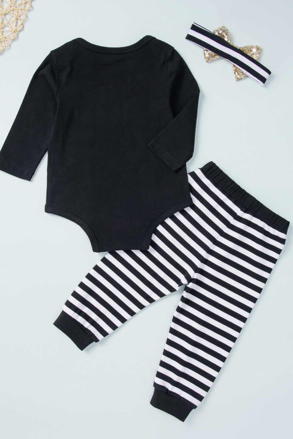 Girls Graphic Solid Onesie and Stripe Pants Set