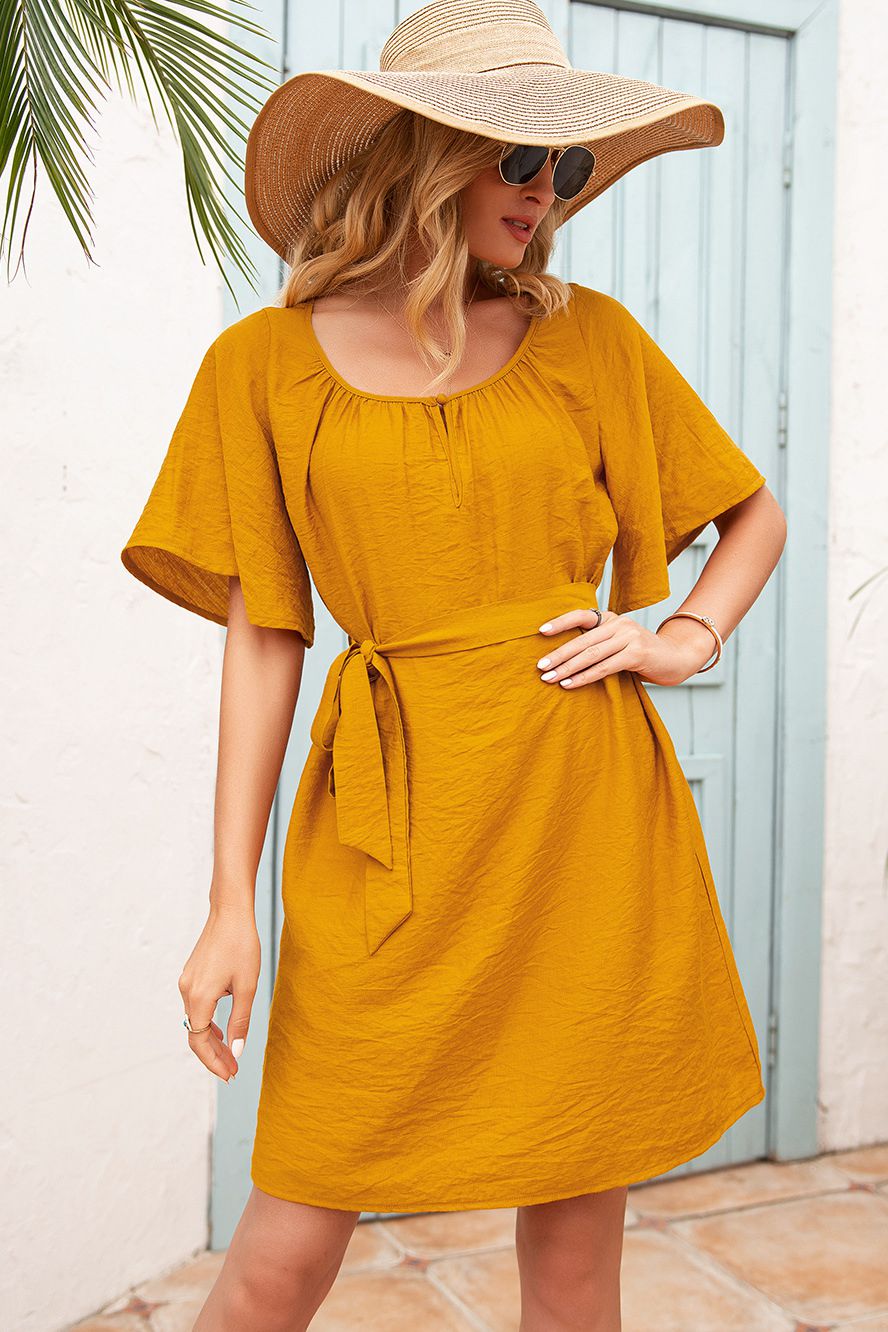 Butterfly Sleeve Belted Dress - Absolute Fashion 2020