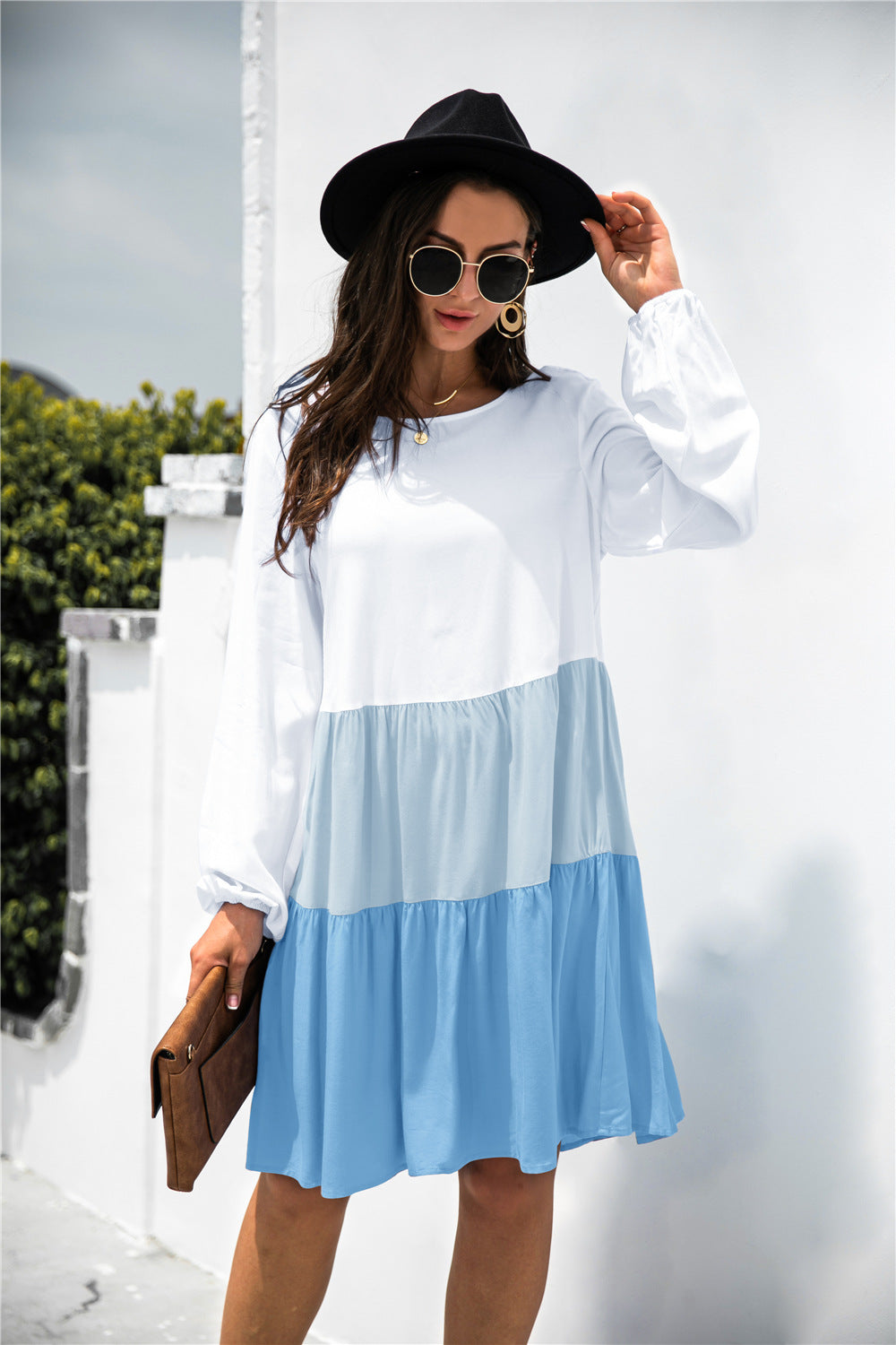 Color Block Long Sleeve Tiered Dress - Absolute Fashion 2020
