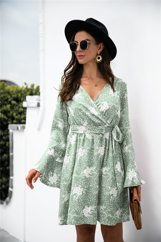 Floral Print Wrap V Neck dress - Absolute Fashion 2020