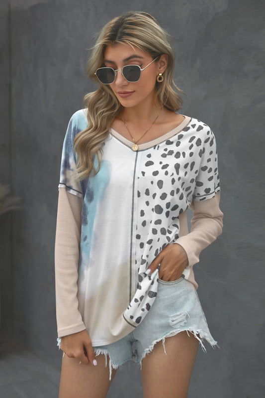 Tie Dye&Leopard Waffle Knit Top - Absolute Fashion 2020