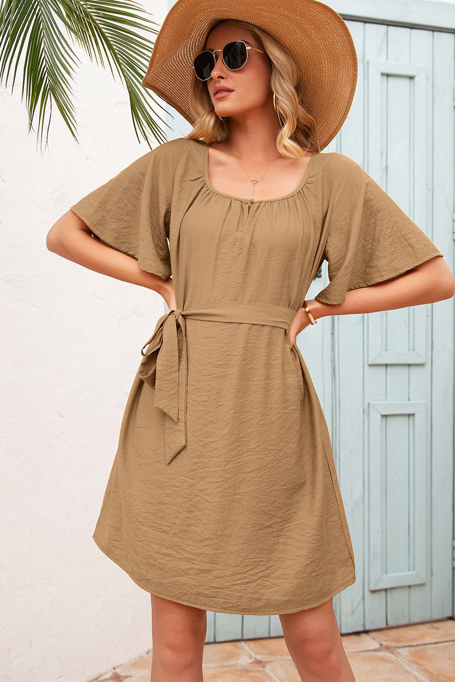 Butterfly Sleeve Belted Dress - Absolute Fashion 2020