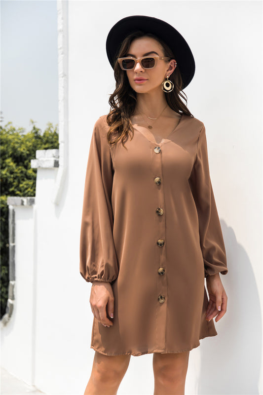 V Neck Button Through Smock Dress - Absolute Fashion 2020