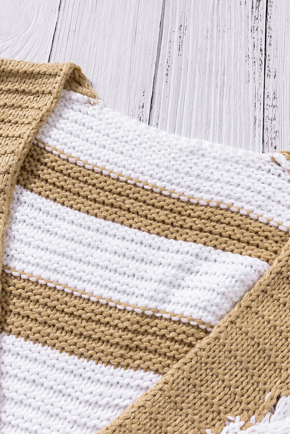 Two-Tone Striped Open Front Ribbed Trim Cardigan