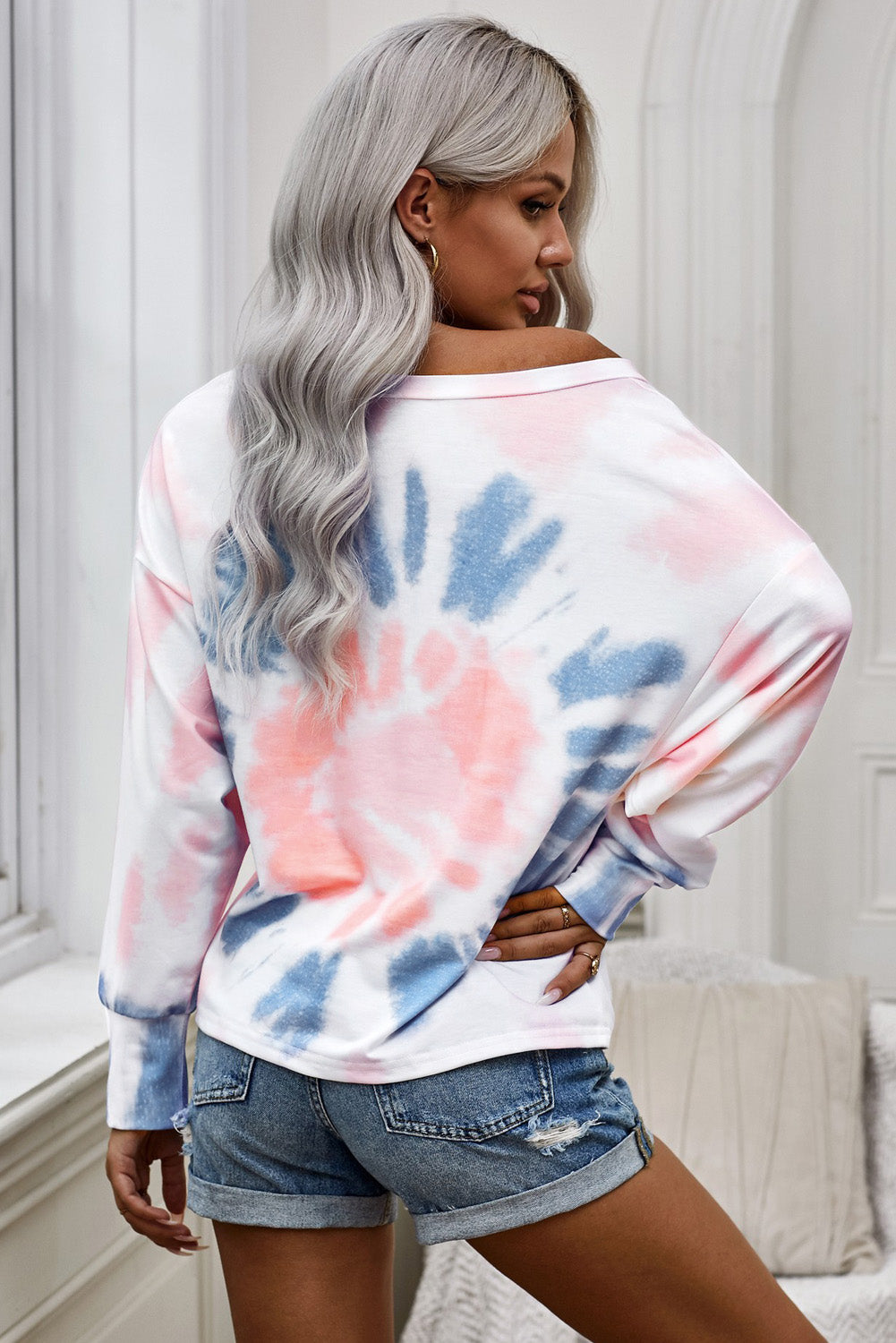 Tie-Dye Boat Neck Batwing Sleeve Tee - Absolute Fashion 2020