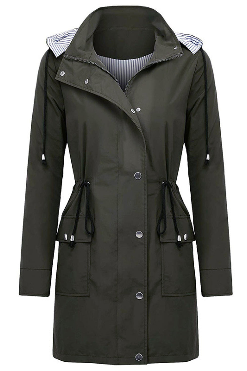 Drawstring Waist Flap Pocket Raincoat - Absolute Fashion 2020