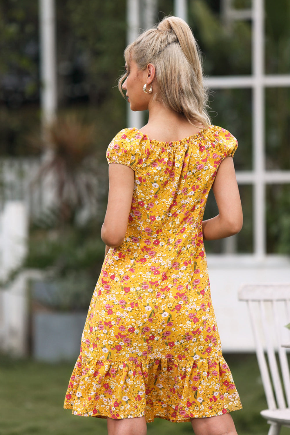 All Size Ditsy Print Square-neckline Dress