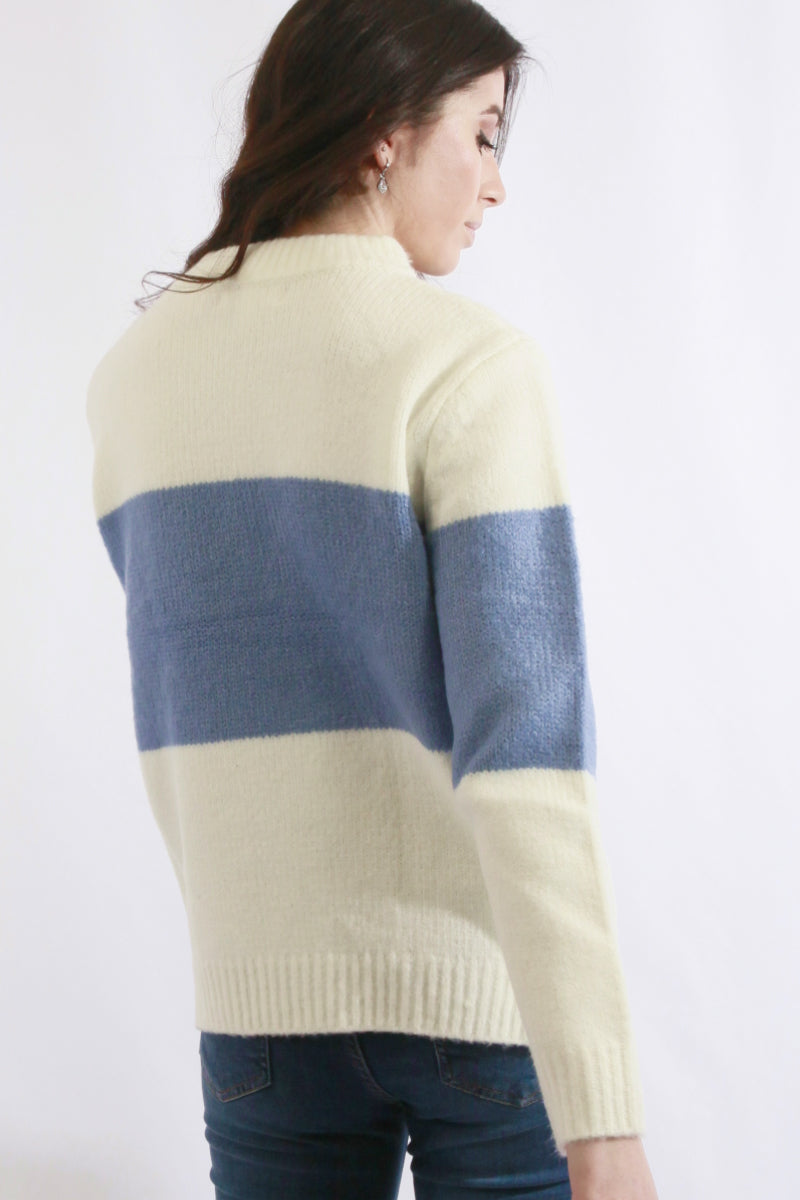Fuzzy Color Block Knit Sweater