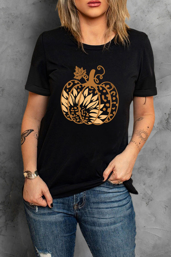 Round Neck Short Sleeve Pumpkin Graphic T-Shirt - Absolute fashion 2020