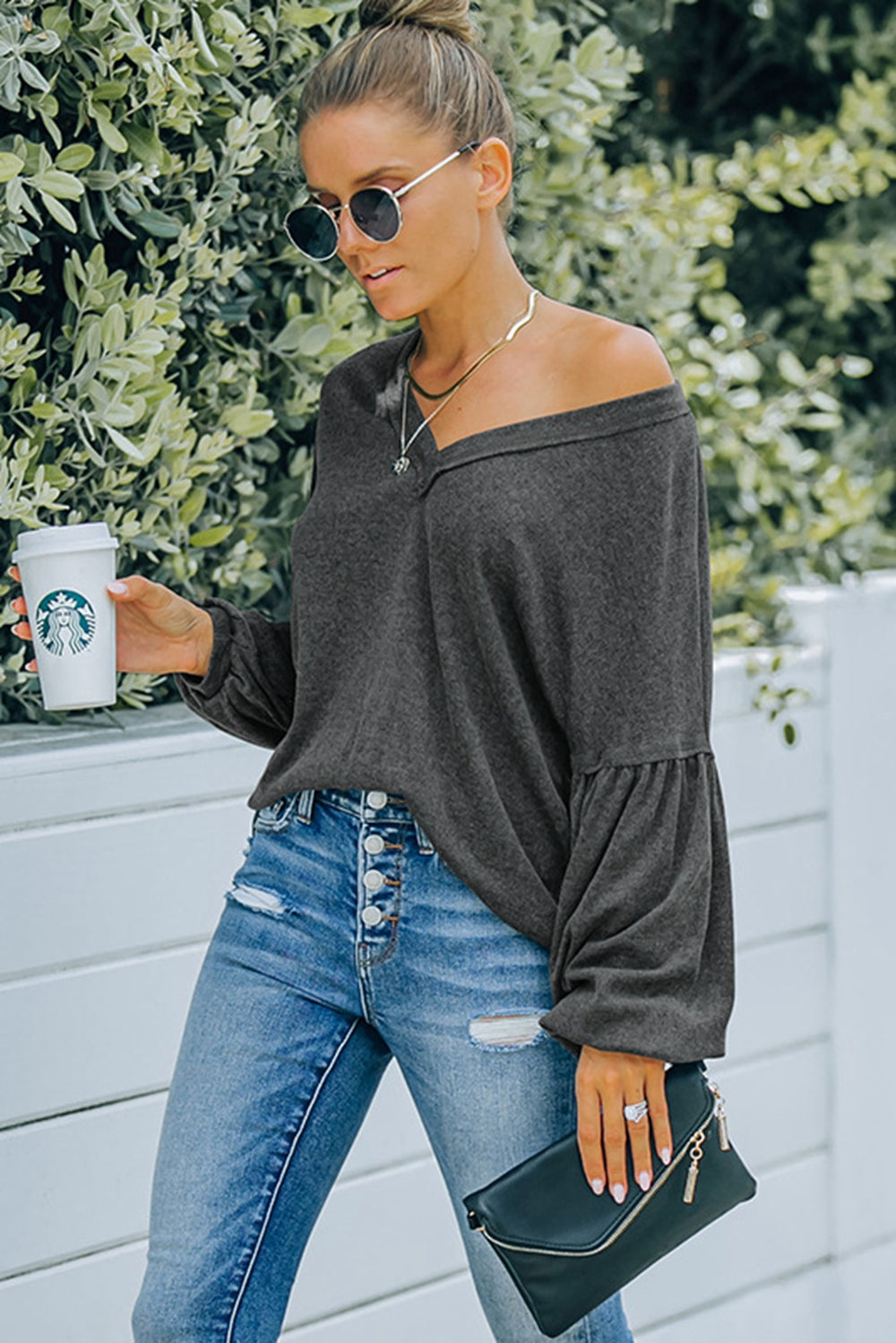 Bell Sleeve V-Neck Top