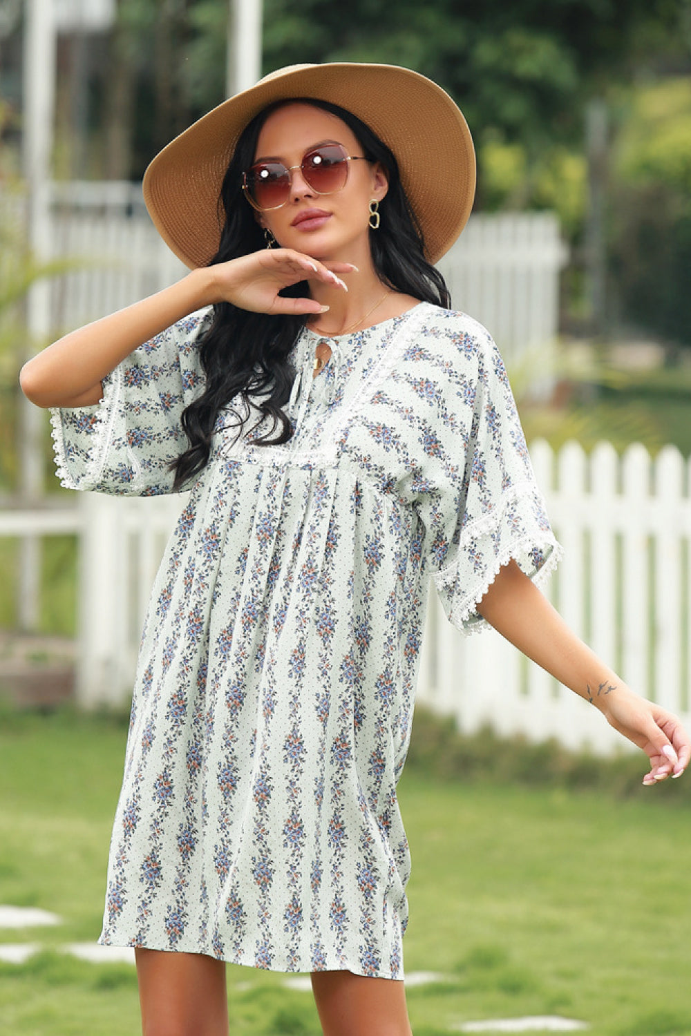 All-size Floral Print Half-sleeve Dress