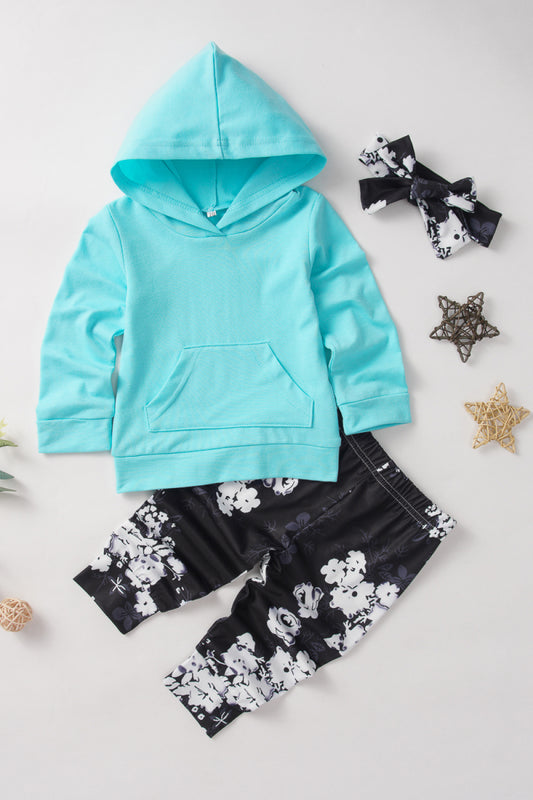 Baby Solid Hoodie and Floral Pants Set
