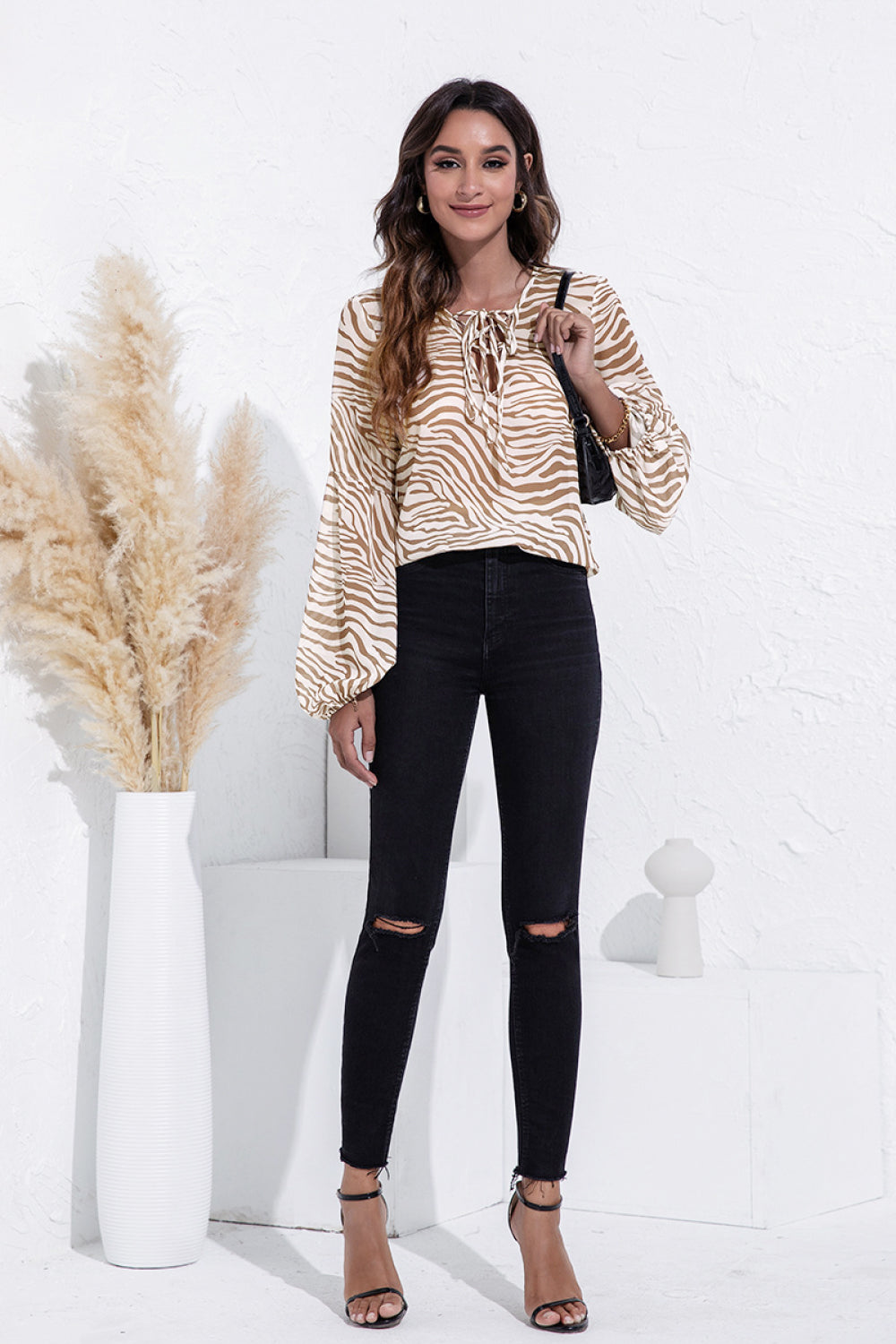 Zebra Puff Sleeve Chiffon Top - Absolute Fashion 2020