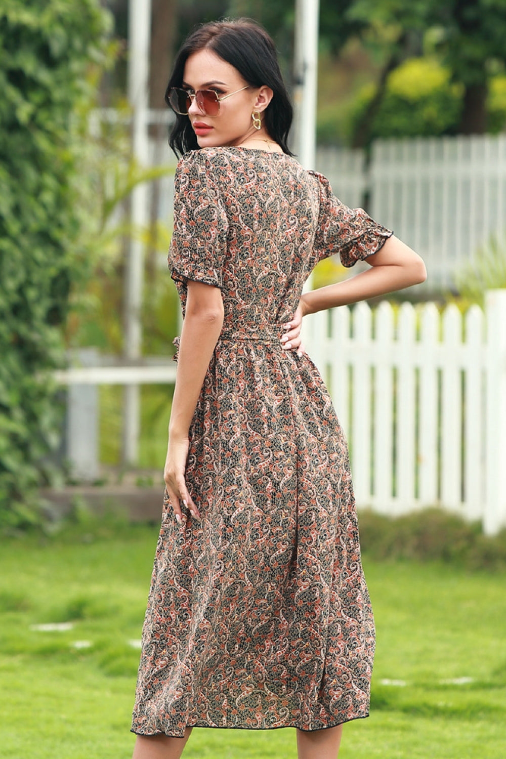 Bohemian Deep V-neckline Lace-up Dress