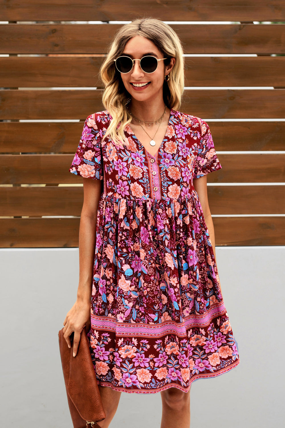 Bohemian Printed Short Sleeve Dress - Absolute Fashion 2020