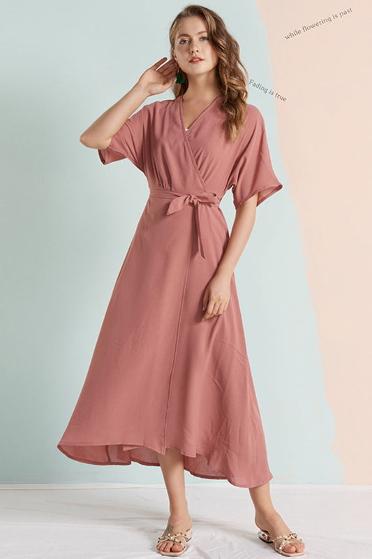 Solid Wrap Front Belted Dress - Absolute Fashion 2020