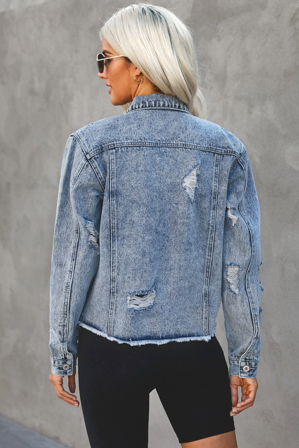 Turn Down Collar Cut-out Denim Jacket - Absolute Fashion 2020