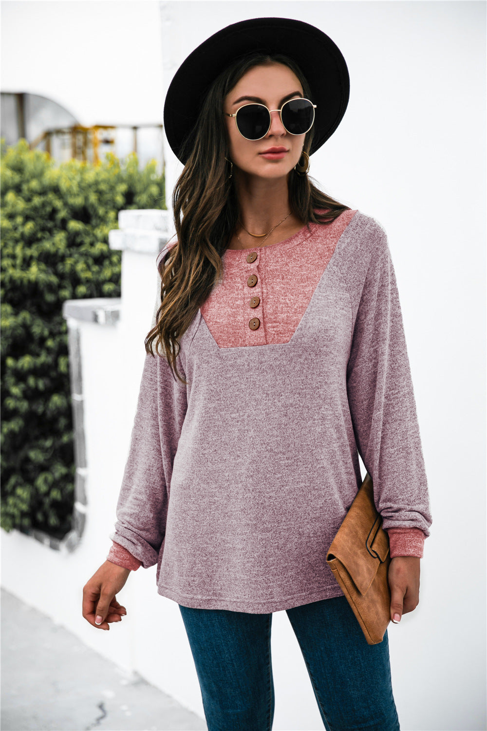 Two-tone Patch Button up Knit Top - Absolute Fashion 2020
