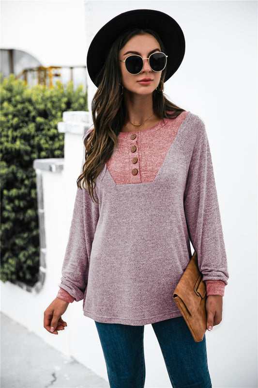 Two-tone Patch Button up Knit Top - Absolute Fashion 2020